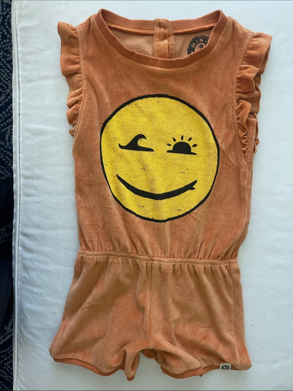 MINI SHATSU Girls Size 6 Orange Smile Sun Graphic Romper